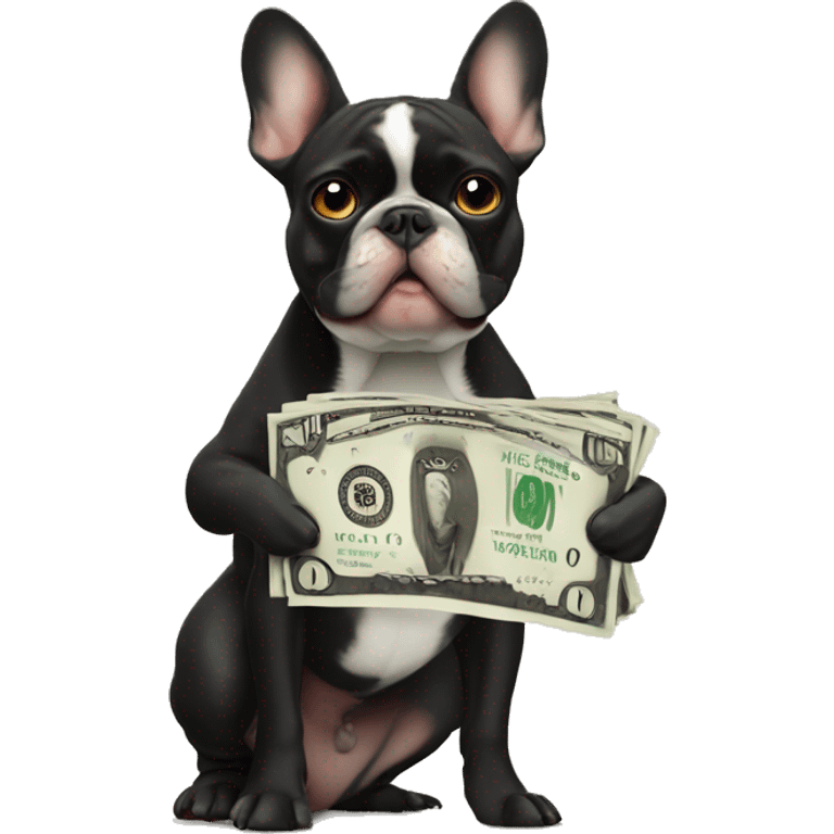 Black-and-tan French bulldog paying money emoji