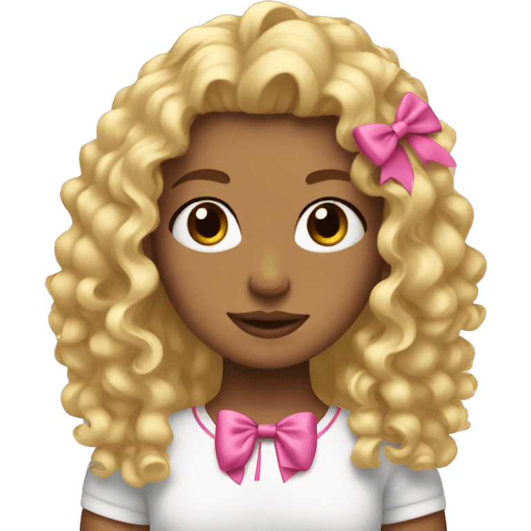 blonde girl with pink bows in the hair and the hair is curly emoji