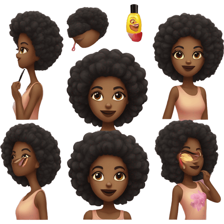 Black girl with Afro putting on lipgloss  emoji