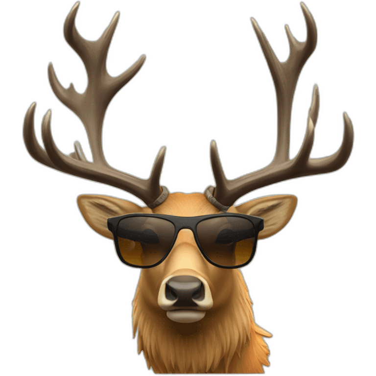 Bull elk wearing sunglasses holding a hunting rifle emoji