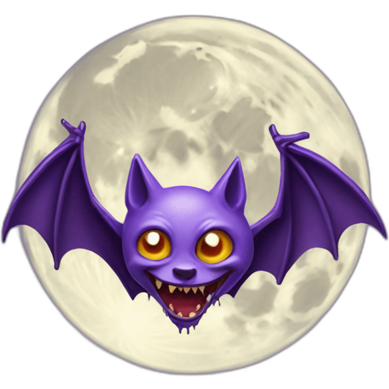 realistic full moon with mad face vampire bat purple dripping wings emoji