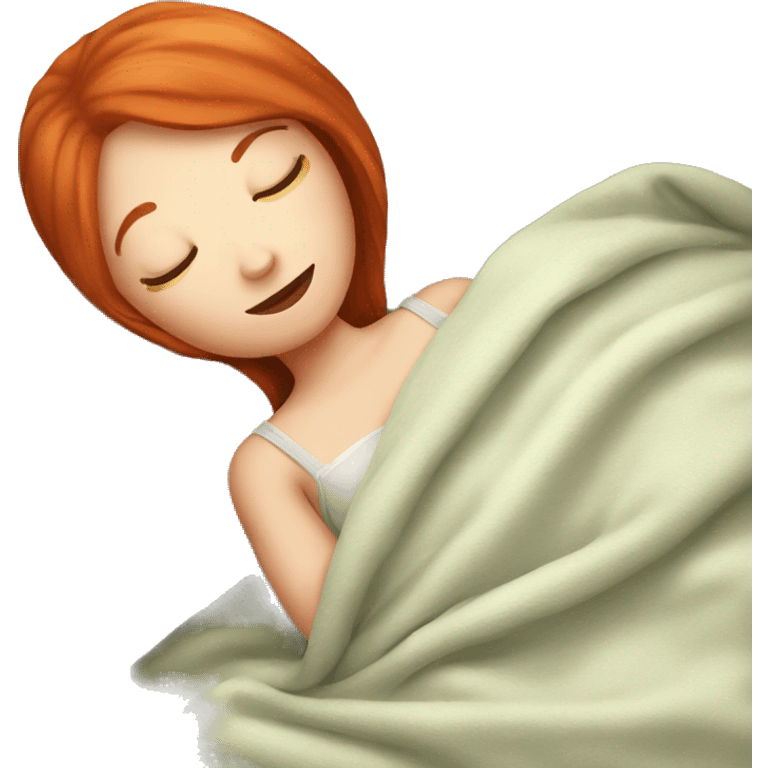 pretty redhead girl sleeping with a pillow and blanket emoji