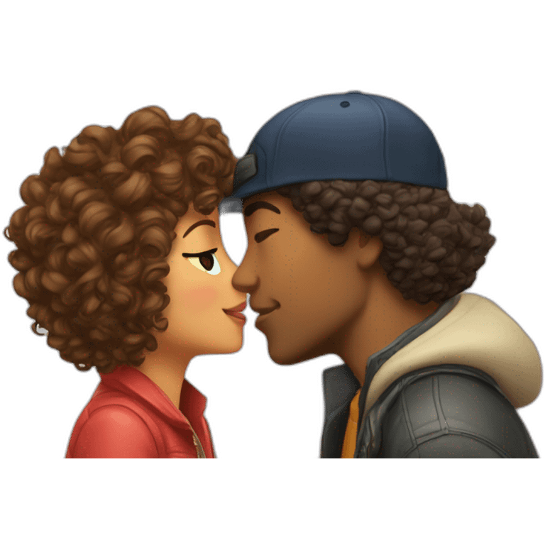 Love with kiss Guy wearing a cap and girl having curly hair  emoji