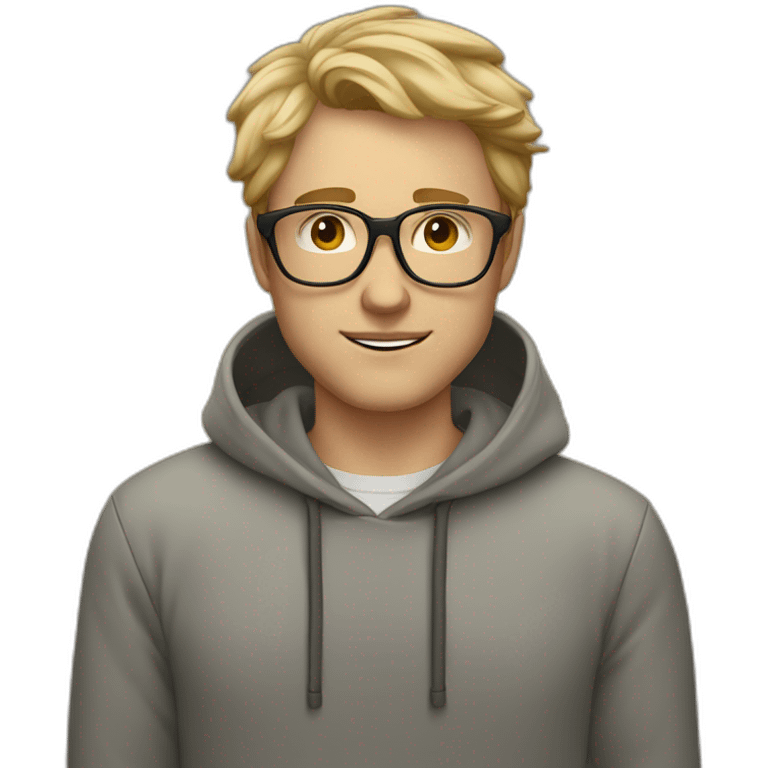 white male heart face dirty blonde tapered hair with clear glasses and hoodie emoji