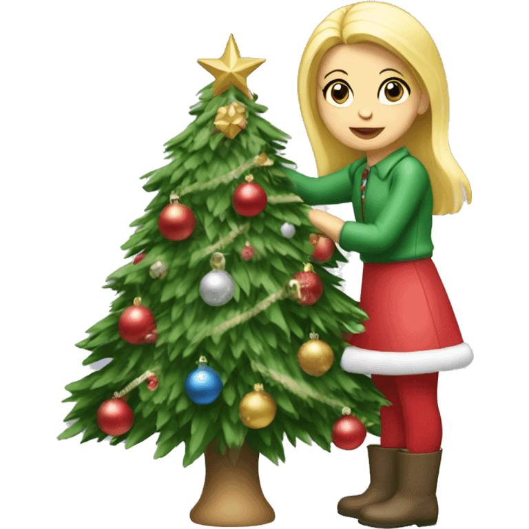 Blond Girl decorating a Christmas tree emoji