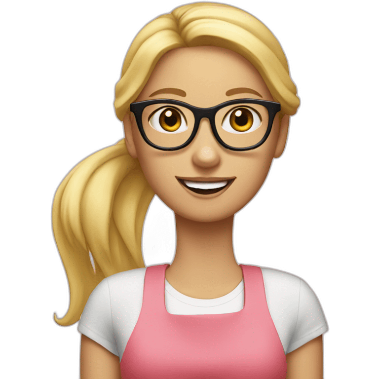 Blond girl with ponytail and black glasses eating salmon  emoji