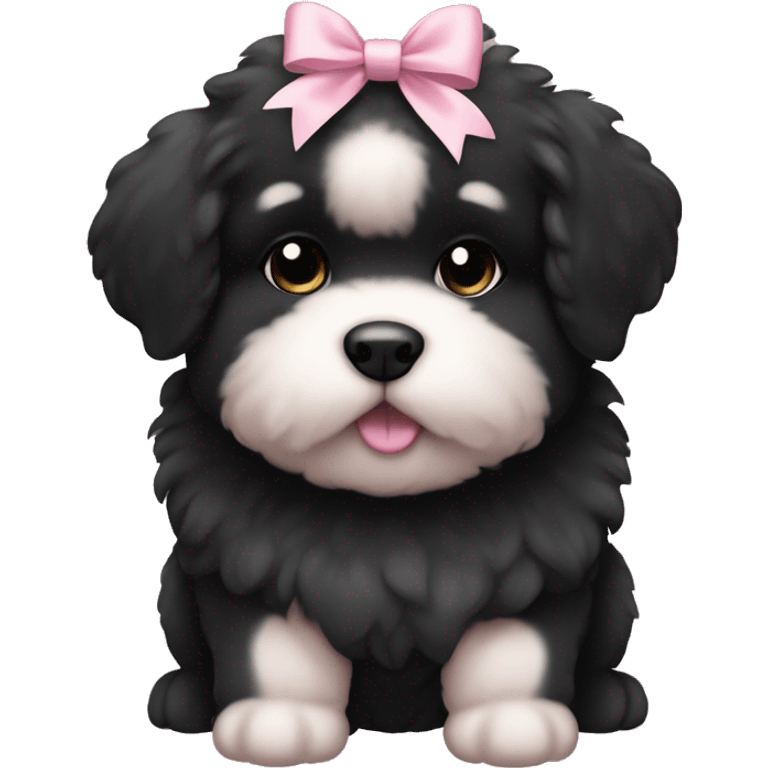 fluffy fat black puppy with pale pink bow emoji