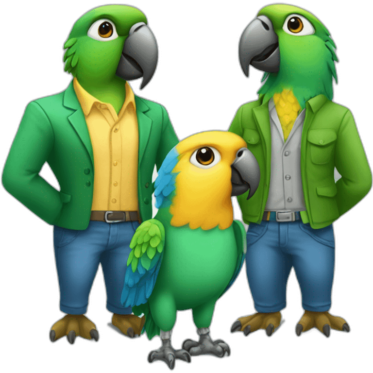 1 male and 3 female parrots in business casuals emoji