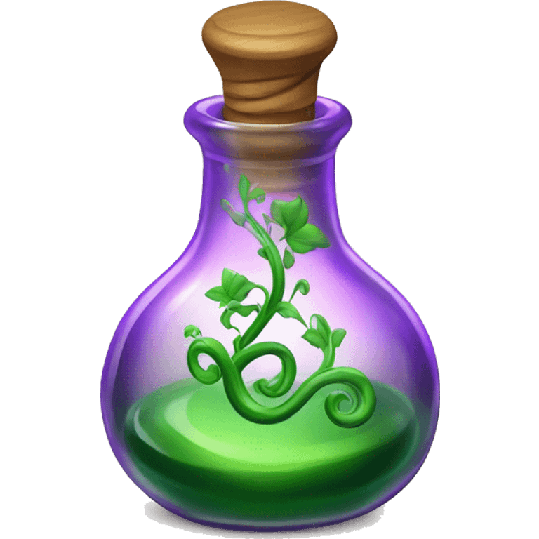 A glass potion bottle, filled with swirling purple liquid that has beautiful green vines wrapping around the bottle emoji