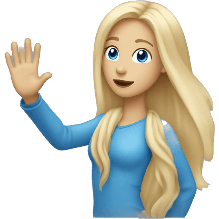 blonde long hair blue eyes girl waving one hand emoji