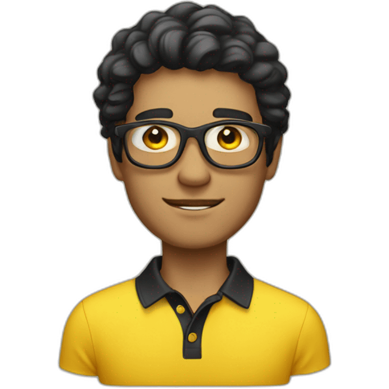 White man with yellow tinted glasses and black hair in a polo shirt emoji