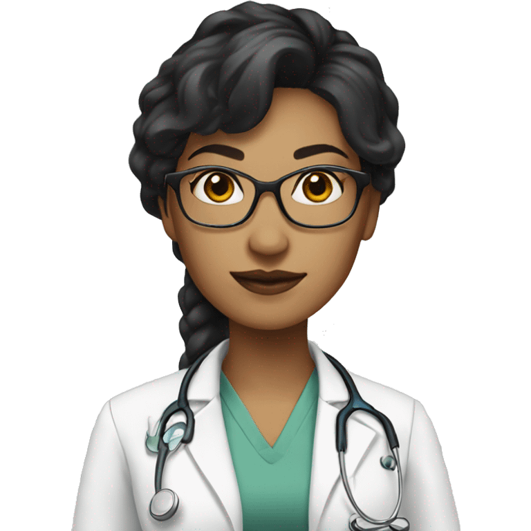 woman doctor light-skinned, black hair, with eyeglasses emoji