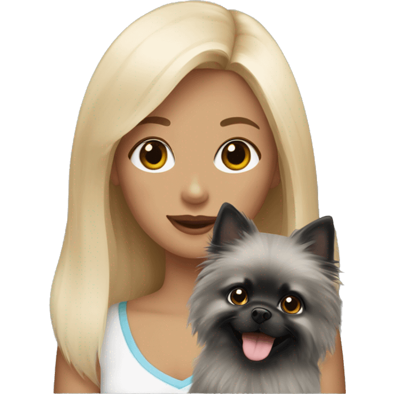 blond hair girl holding a black pomeranian and grey pomeranian  emoji