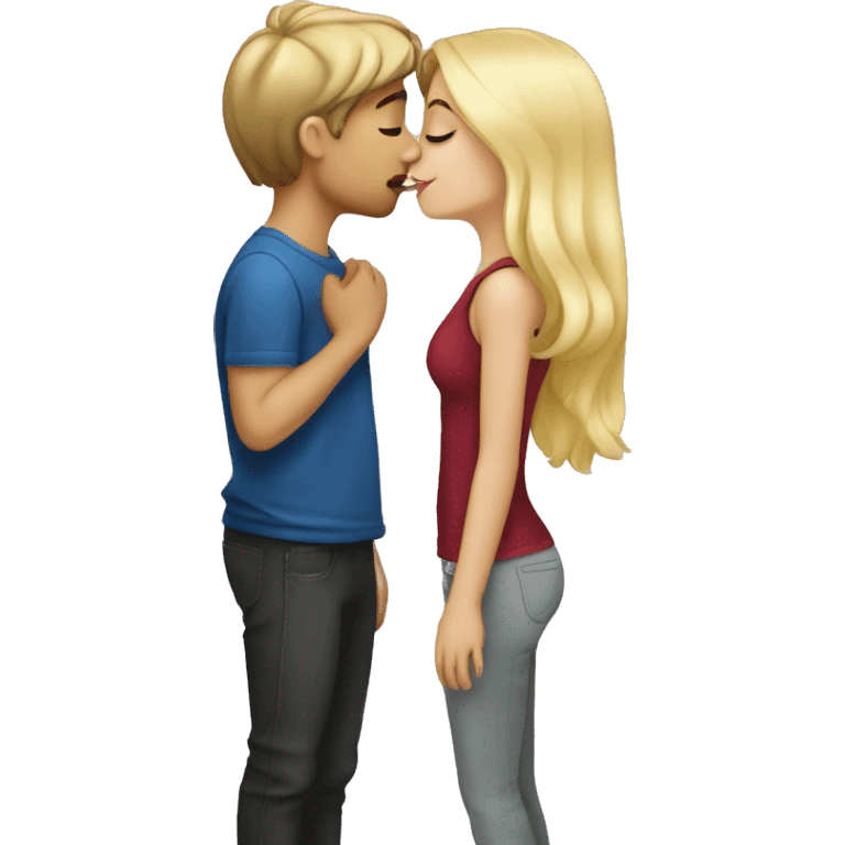 Girl brunette kissing boy blonde emoji