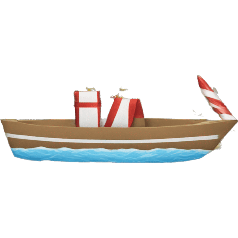 Boat wrapped in Christmas wrapping paper  emoji