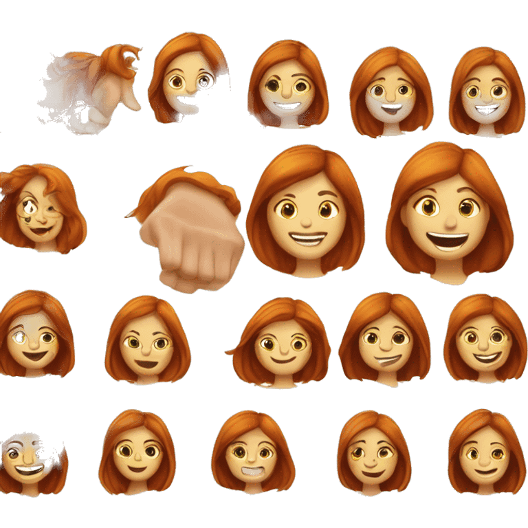 une femme rousse au cheveux courts et lisses visage un peu rond, et un sourire avec des dents blanches emoji