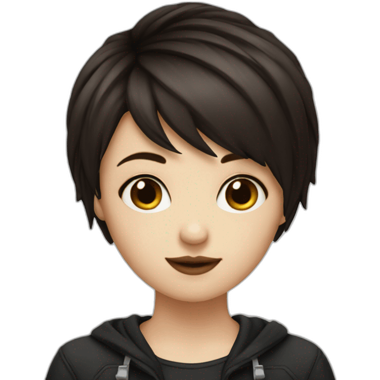 girl with dark brown pixie cuthair that is an emo emoji