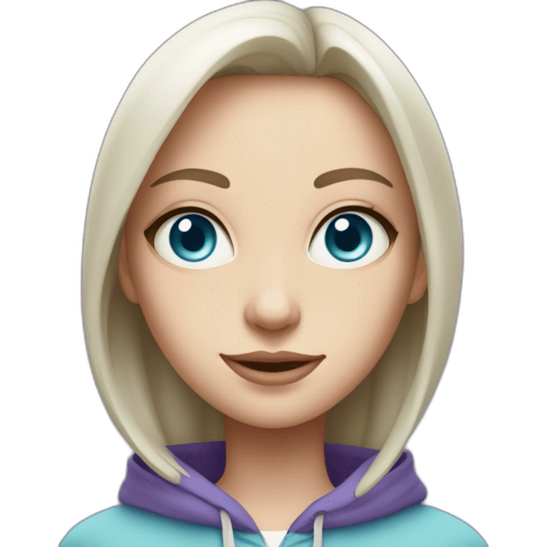 Full length girl in a purple hoodie with big light blue eyes and white skin and high aristocratic cheekbones emoji