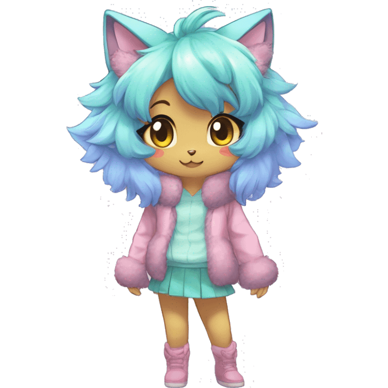 Anthro Cute Fluffy Gorgeous Magical Petite Shiny Colorful Pastel Glitter Sparkle Anime Chibi Fantasy-Animal-Fakémon-Pokémon-Hybrid Fur Sona Aesthetic Trending Style Full Body emoji