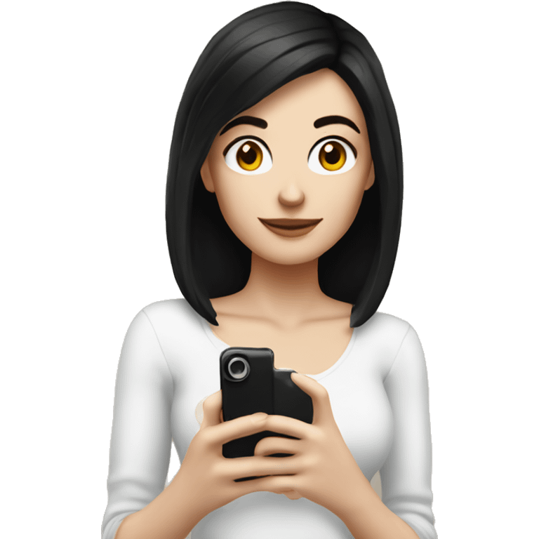 white woman with black hair content creator iPhone taking photo brunette emoji