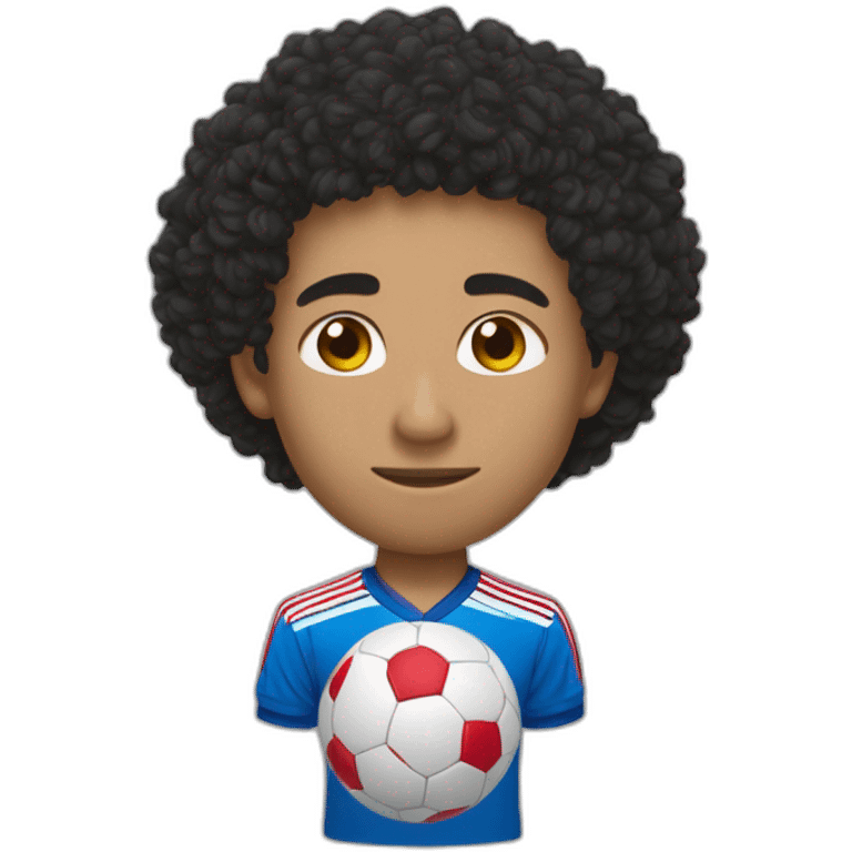 un algérien cheveux noir bouclé  nez long qui porte le maillot de foot du japon avec ecrit "Le hout" dessus emoji