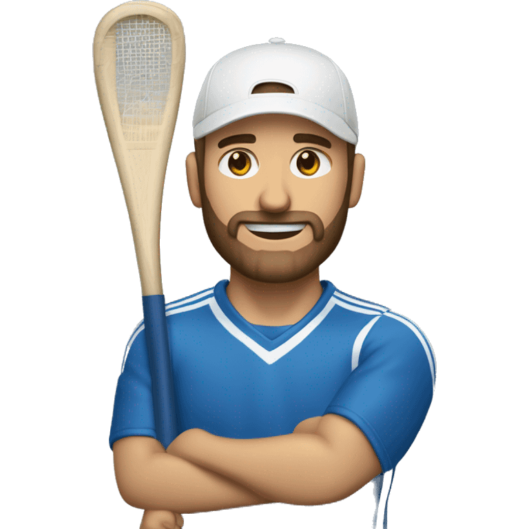 crear un hombre de tes blanca sin barba, con ropa deportiva azul con una raqueta en su mano emoji