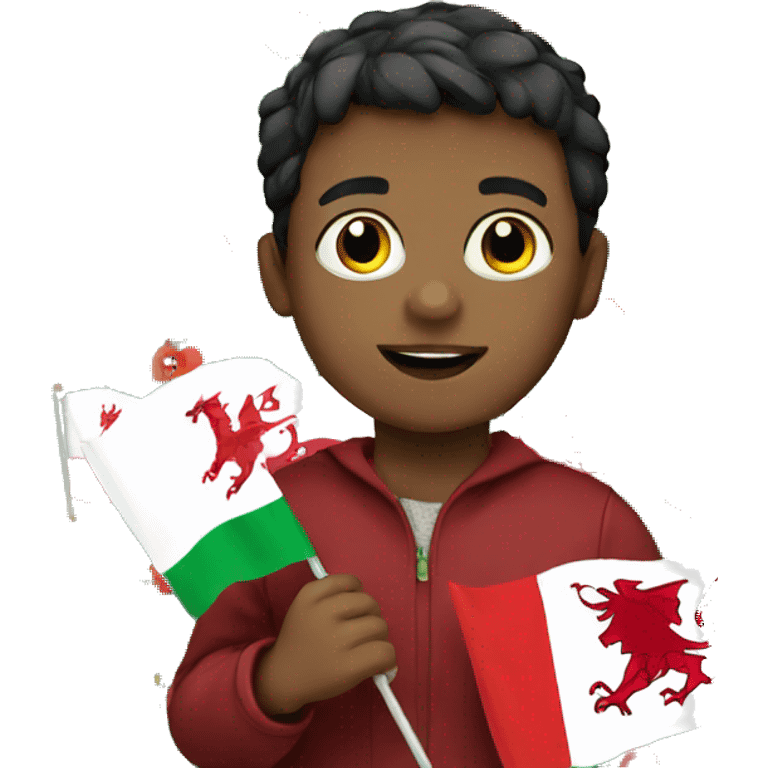 Boy holding Welsh flag  emoji