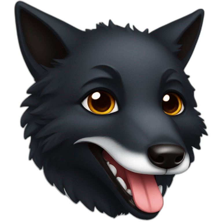 The black fox shows his tongue emoji