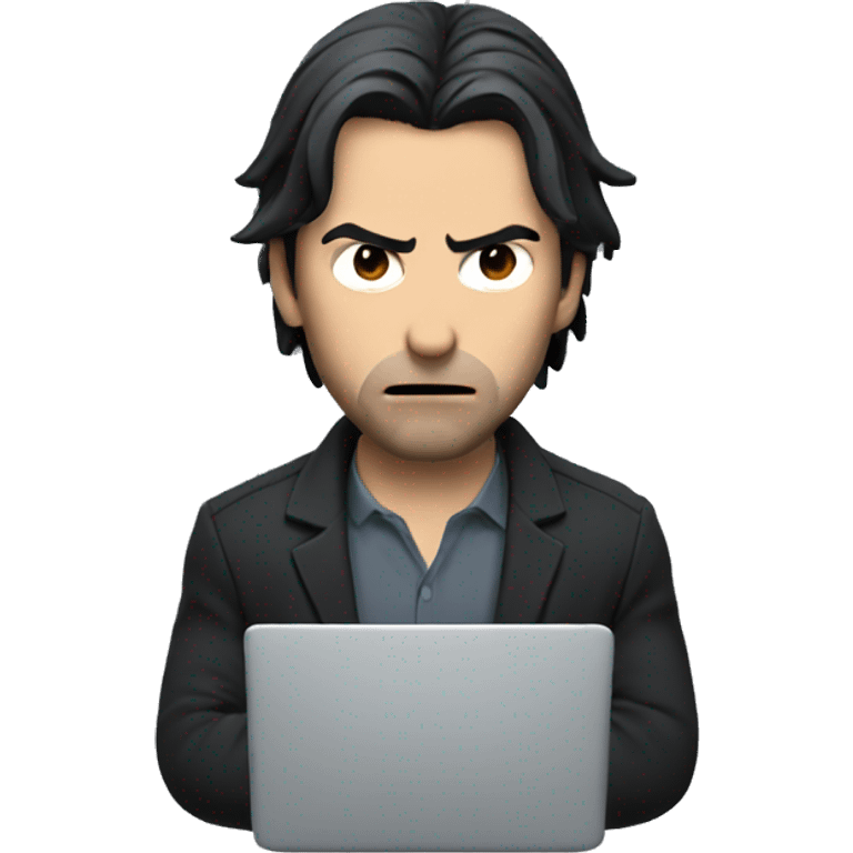 Jhon wick with angry look and a laptop emoji