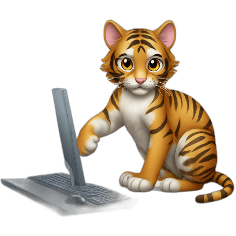 tiger maincoon cat playing with a computer mouse emoji