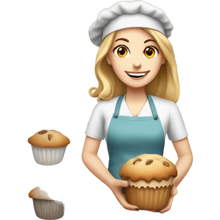 white girl baker with muffin emoji