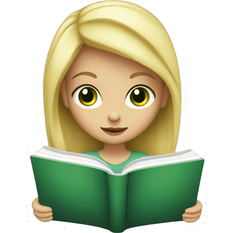 blonde girl with green eyes reading a book emoji