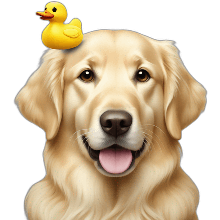 English-cream-golden-retriever with toy duck emoji