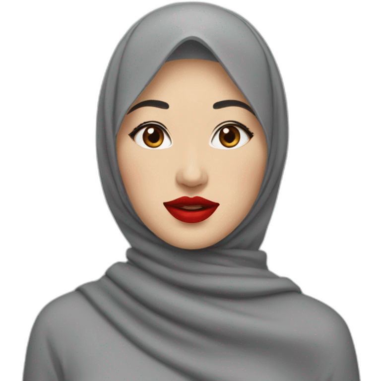 asian women wearing grey hijab with red lipstick emoji