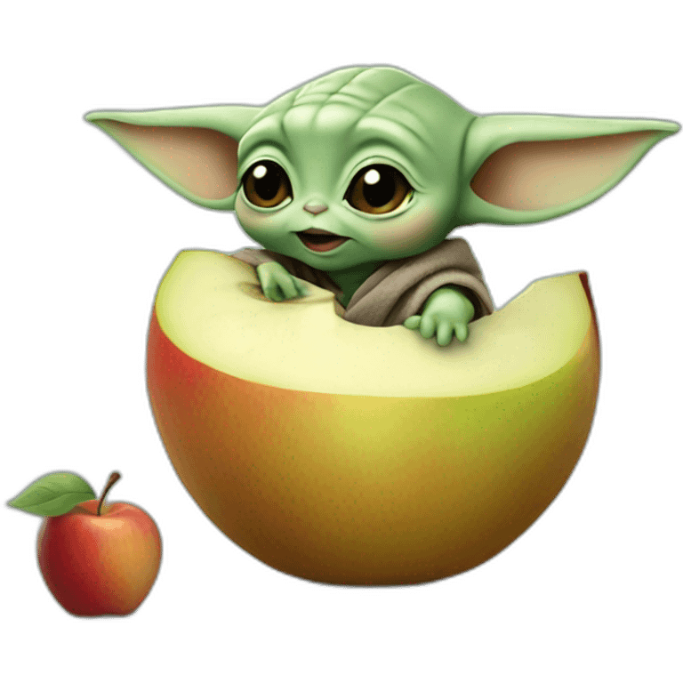 Baby Yoda eating an Apple emoji