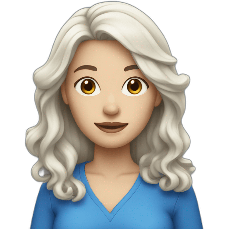 white woman with long wavy black hair wearing blue clothes emoji