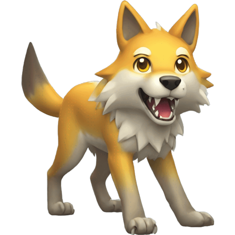 Shiny Colorful Wolf-Pokémon with a shark tail and a shark fin on back Full Body emoji