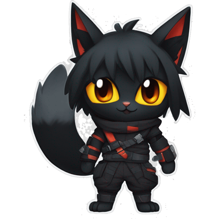 Edgy Shy Anthro Ninja boyish cool pretty dark black Litten-Pokémon-cat-fursona-animal techwear emoji