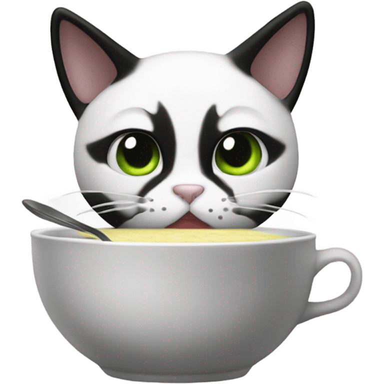 B/w cat eating soup emoji