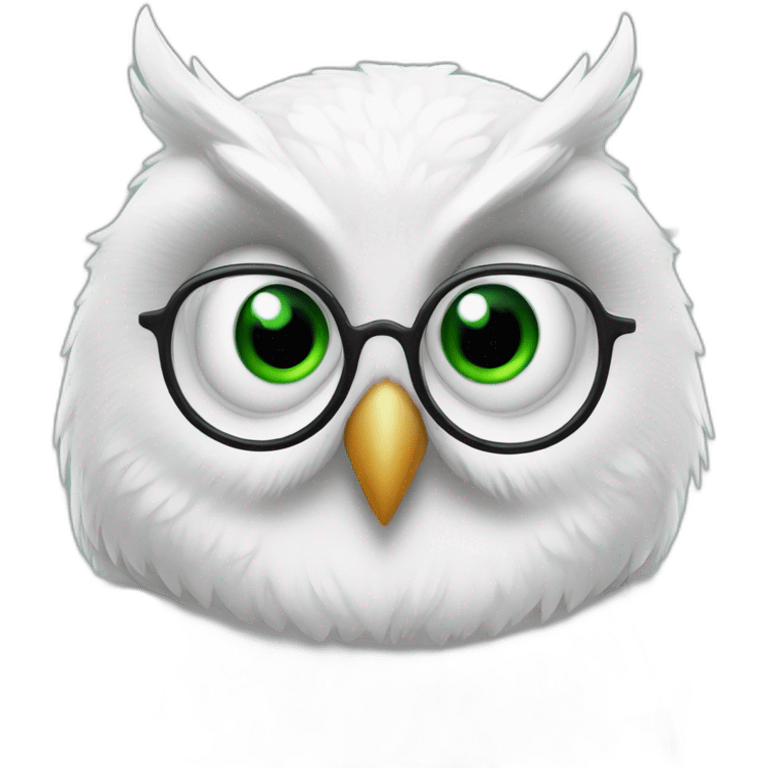 white Owl with nerd glasses and green eyes emoji