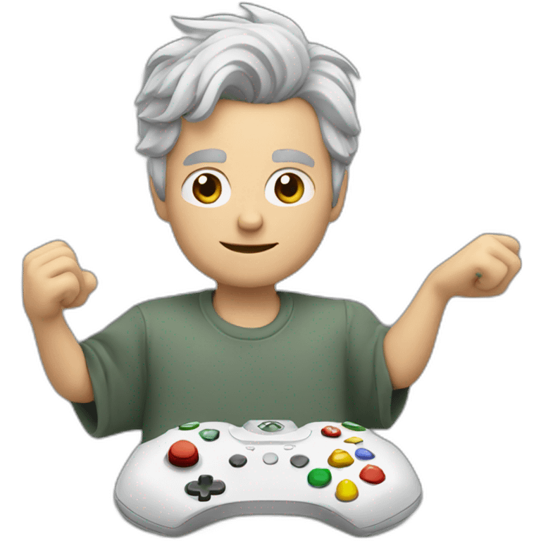 white man with grey hair, playing xbox emoji