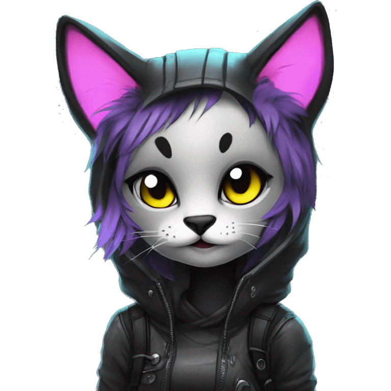 Edgy Shy Anthro cool pretty colorful dark cat-fursona techwear emoji