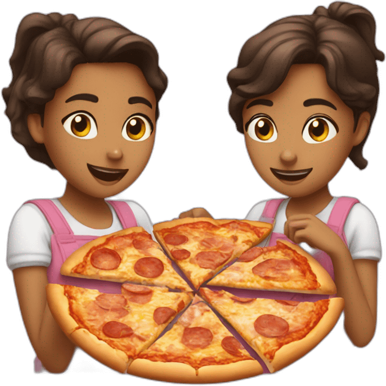 Three girls eating pizza together emoji