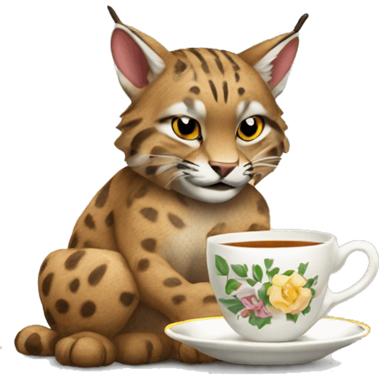 bobcat with tea cup emoji