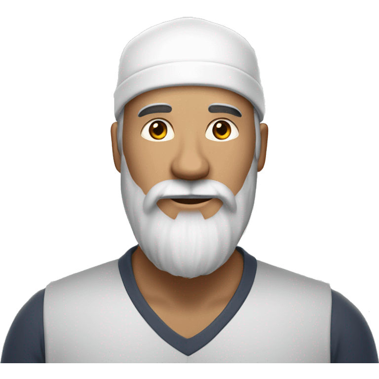 Man in his 40s with white cap hat, with long beard, the middle of the beard is white emoji