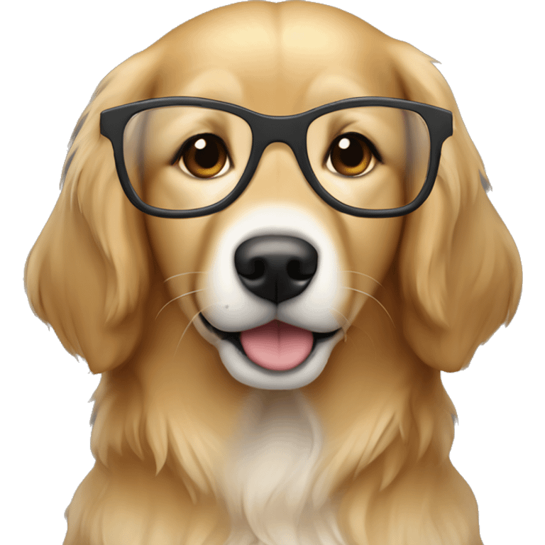 Golden retriever dog with a girl, with brown hair and brown eyes wear a clear glasses. The hair long and her skin white.  emoji