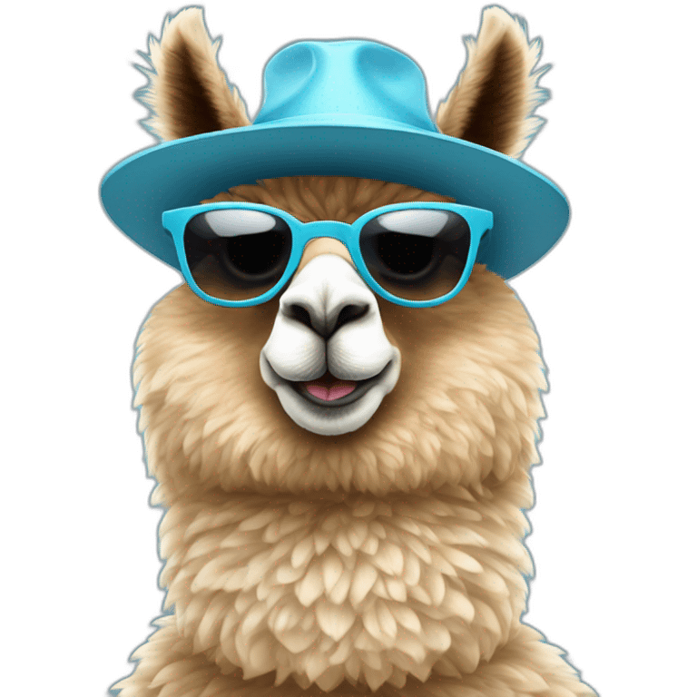 alpaca-with-sun-glasses-and-light-blue-hat emoji