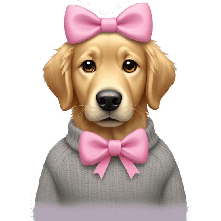 make myself a golden retriever dog with a grey sweater and a pink bow on his head emoji