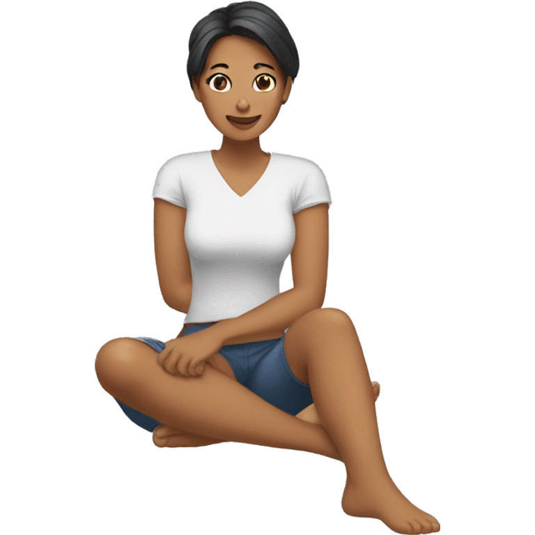 Woman sitting with bare feet emoji