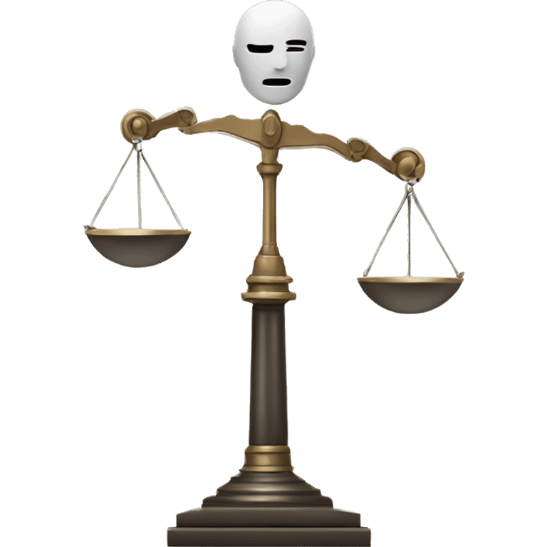 a balance of justice with a robot head in one side and a book on the other side emoji